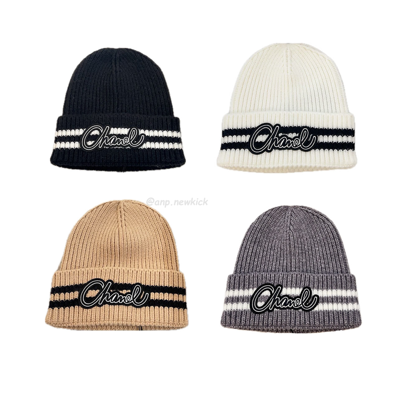 Chanel Knitted Cold Hat White Black Gray Brown (1) - newkick.app